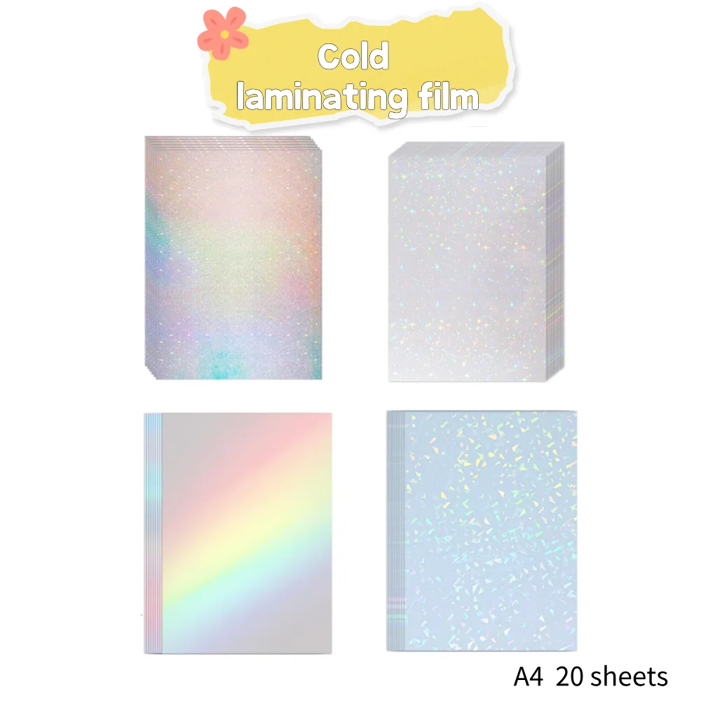 20 fogli di pellicola di laminazione a freddo olografica A4 stelle impermeabili pellicola di carta autoadesiva pacchetto fai da te carta pellicola di laminazione fotografica