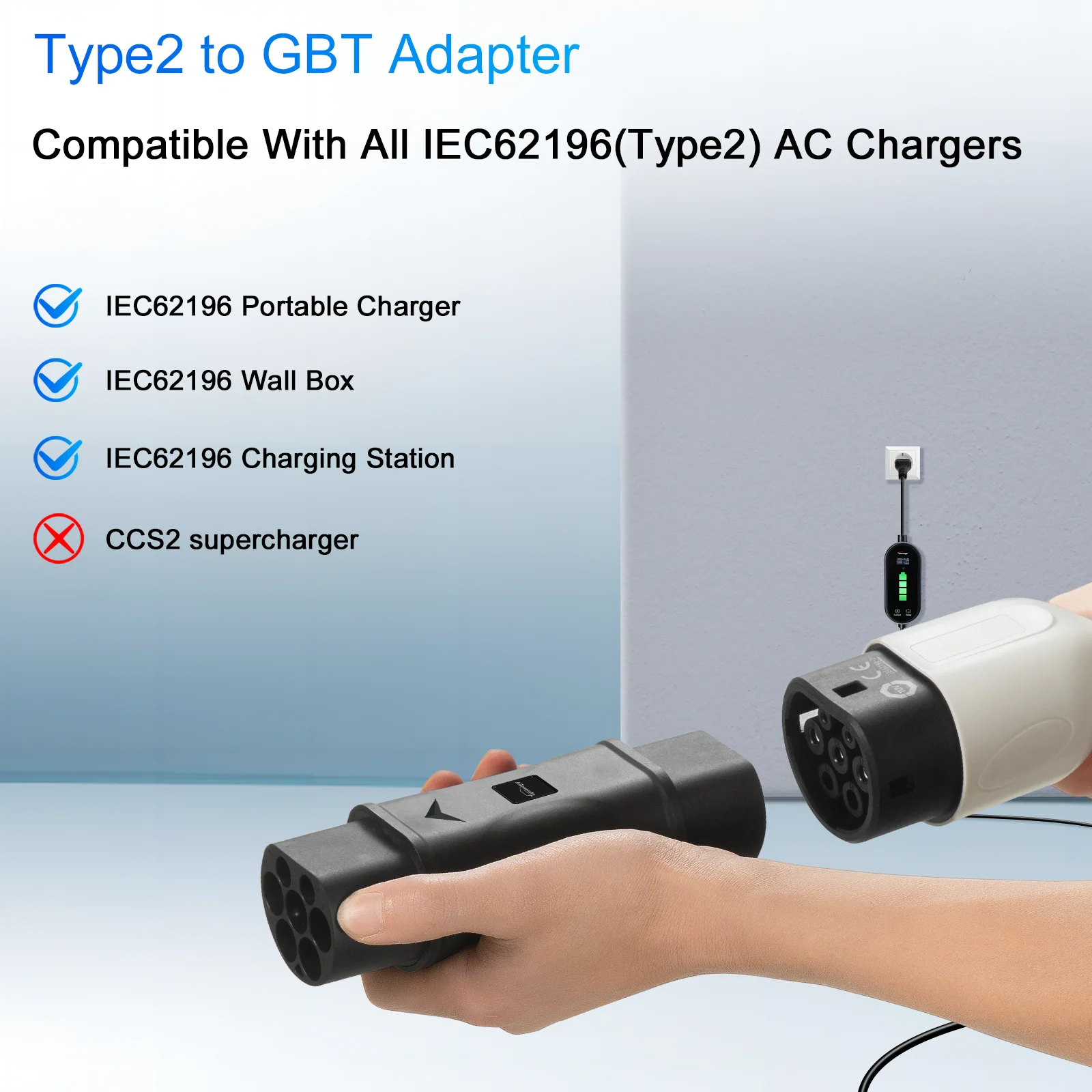 Type 2 to GBT Adapter  EV Charger Adapter32A 7.2/22KW Type2 to GBT China Standard Eletric Vehicle Converter For Chinese  Car