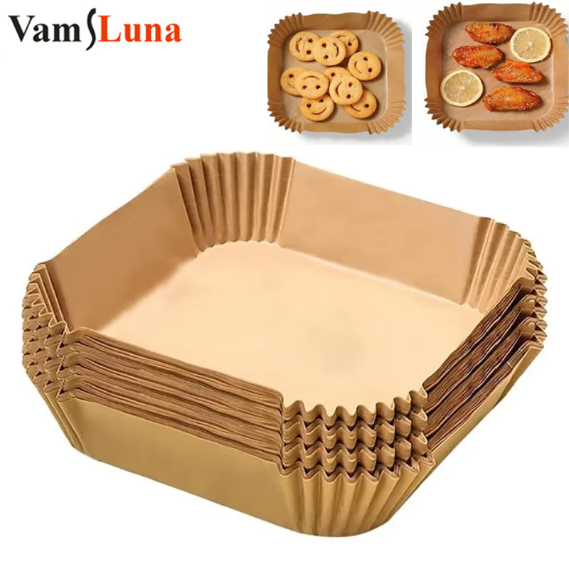 100 шт. вкладыши для фритюрниц с антипригарным покрытием — масляная и водонепроницаемая пергаментная бумага для выпечки, запекания и микроволновой печи (предоразрезанная, круглая, 8 дюймов, 45