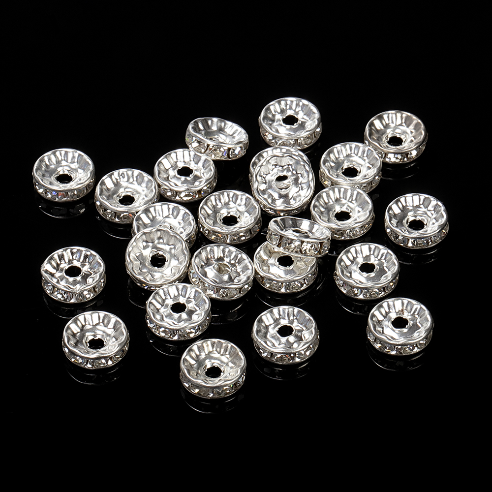 100 pçs cor prata cristal strass espaçador contas soltas pulseira contas para pulseira colar jóias fazendo componentes diy