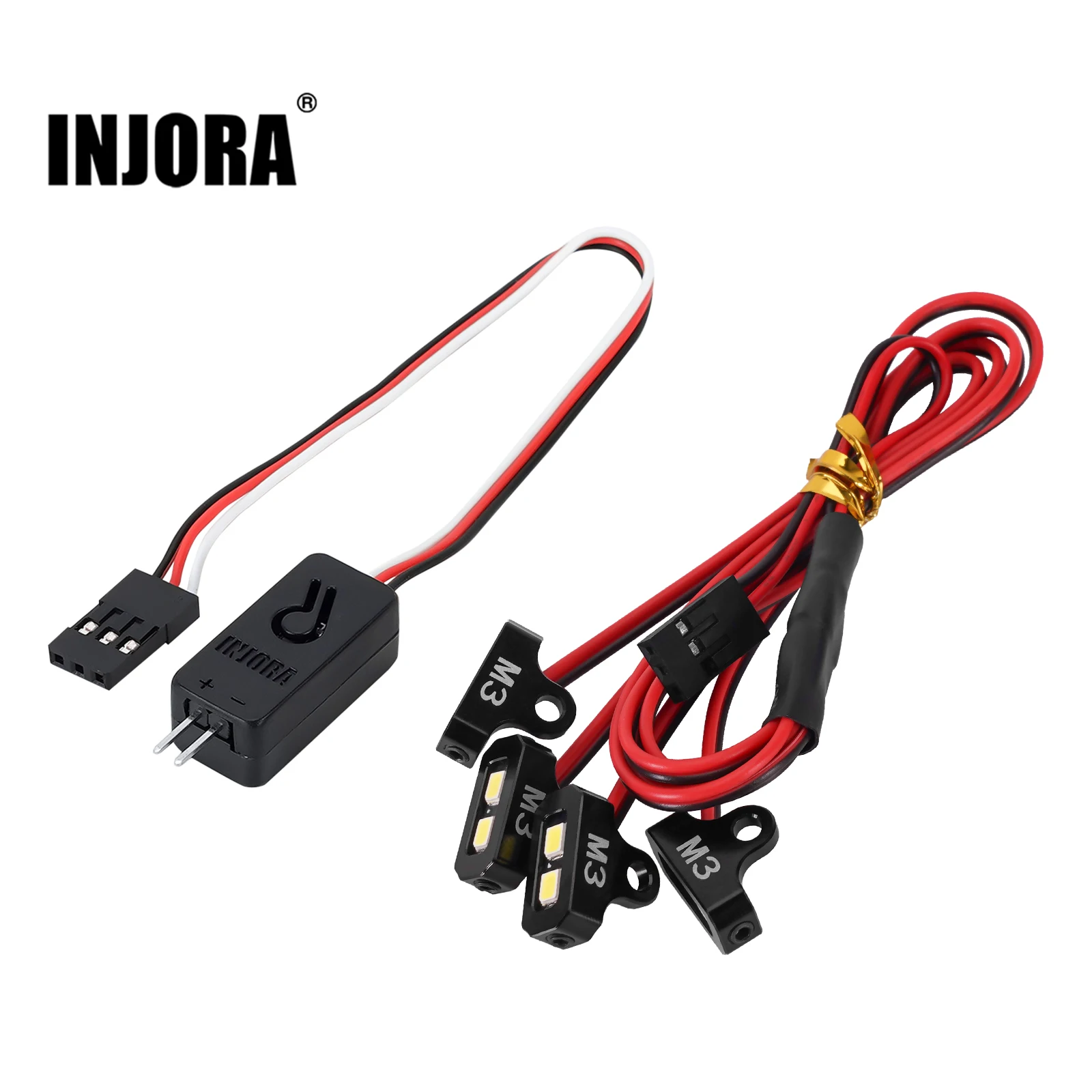 Комплект 4-светодиодных скальных фонарей INJORA для радиоуправляемого гусеничного автомобиля 1/10 (белый, желтый)