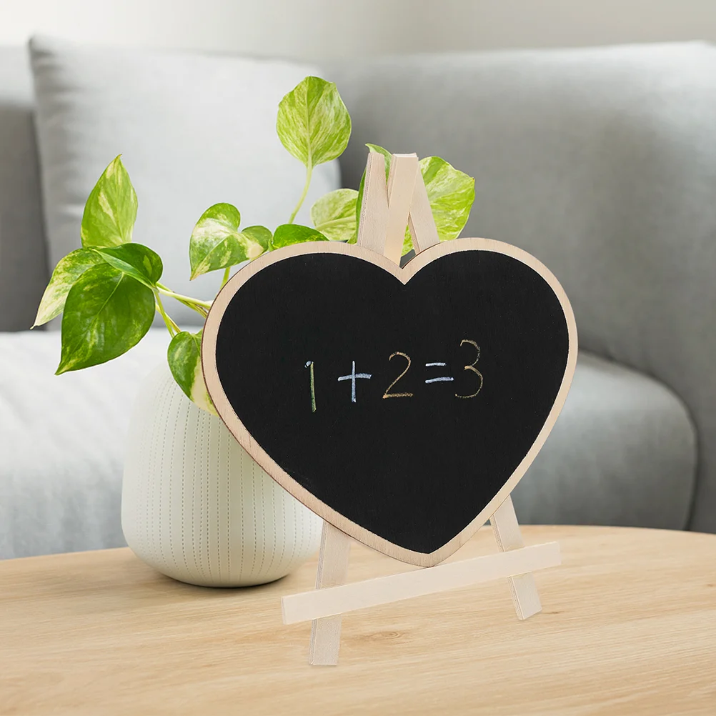 2 Pcs Heart Shaped Vertical Blackboard Portable Chalkboard Sign With Stand Small Hole Wooden Desk Cafe Mini Board Smooth Surface