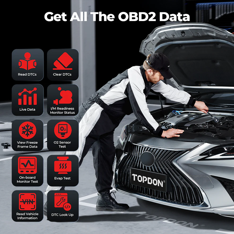 Сканер TOPDON TopScan Lite, умный диагностический инструмент, руководство по ремонту DTC, Bluetooth, считыватель кодов OBD2, полная система, активный тест