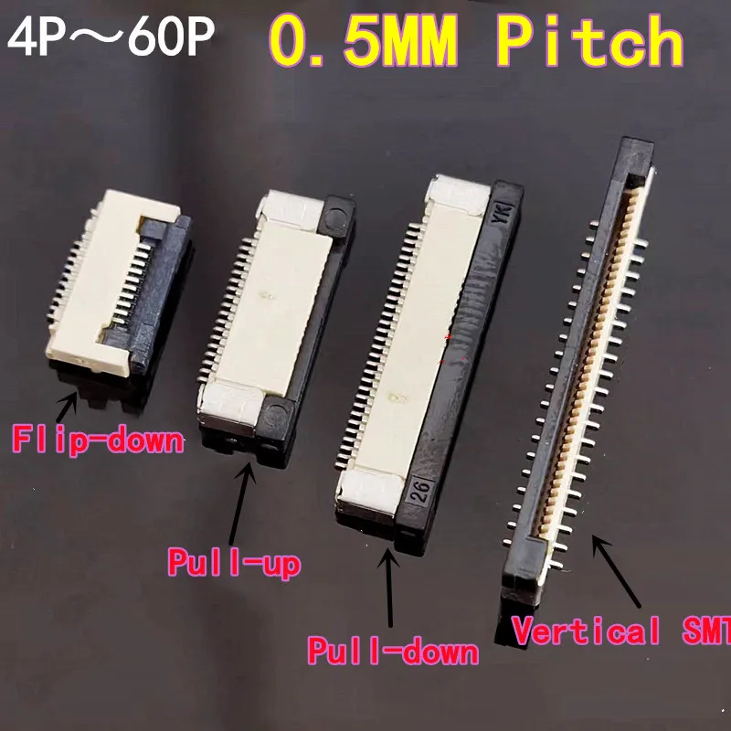 10 PZ Connettore FPC Passo 0.5mm Flip-Bottom/Pull-Top/Pull Bottom Collegamento Verticale SMT Offset Pin Presa Cavo Piatto Flessibile