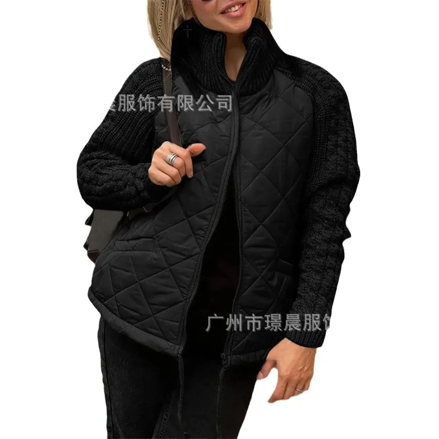 Dames herfst winter vest rits lange mouwen opstaande kraag parka jas jas effen kleur