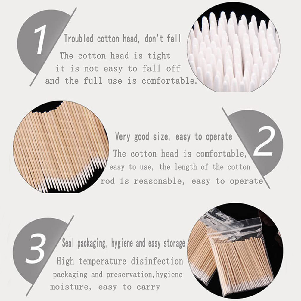 500/1000 pçs cotonete de algodão de madeira limpeza microbrush cílios algodão fino varas botões ponta unhas orelha palito maquiagem cola remoção