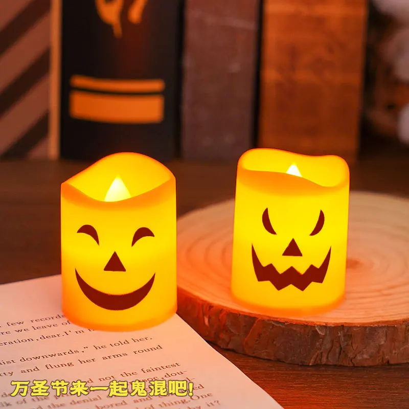 6Pcs LED 촛불 빛 배터리 구동 호박 두개골 유령 소름 끼치는 빛 할로윈 파티 Decora 분위기 전자 촛불 조명