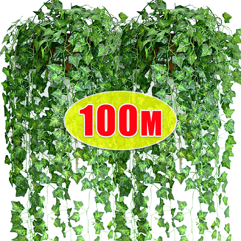 Guirnalda de hiedra verde Artificial, plantas de hoja falsa, enredadera colgante de ratán, guirnaldas para jardín, decoración de pared de fiesta de boda, 100/2M