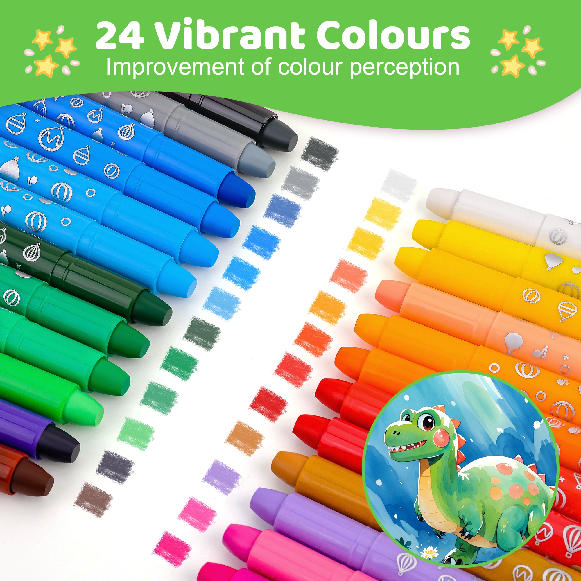 12/24 colori Pastelli dinosauro per bambini Lavabile e cancellabile Pastello a cera da colorare Pastelli ad asciugatura rapida Set per i più piccoli Regalo per bambini