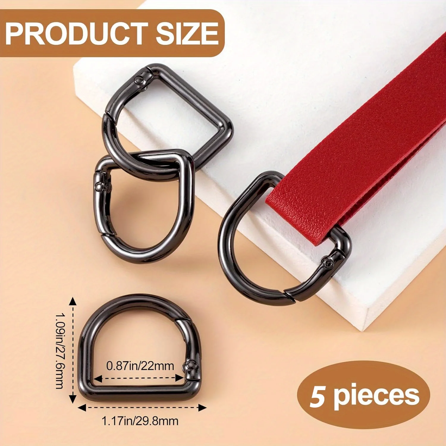 Boucles métalliques ouvrables avec anneau en D, 5 pièces, sangle de bagage, fermoir de connexion, porte-clés à ressort, accessoires matériels