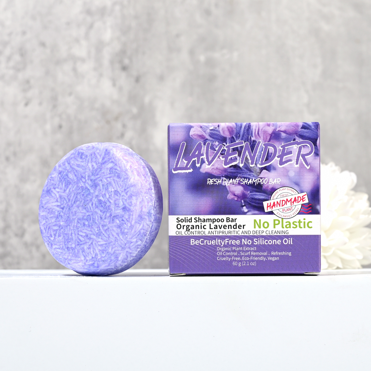 Shampoo de óleo essencial de lavanda provençal, sabonete artesanal para cuidados com os cabelos, shampoo sólido e sabonete de limpeza auto rotulado