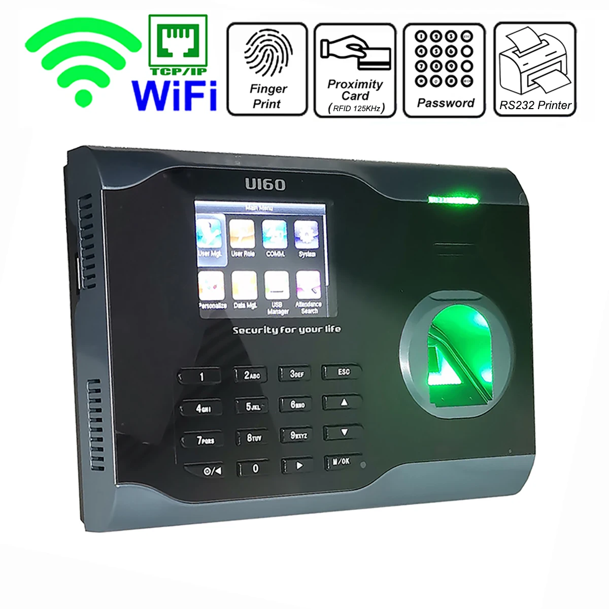 ZKTime 5,0 U160 Wi-Fi биометрическая система отпечатков пальцев времени и посещаемости с системой ADMS ID Card устройство записи часов с функцией принтера RS232