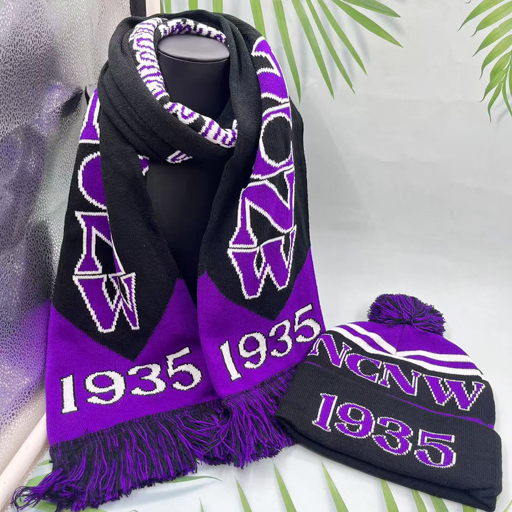 2025 Greek University Club Gathering NCNW 1935 Purple Black Scarf Hat Set