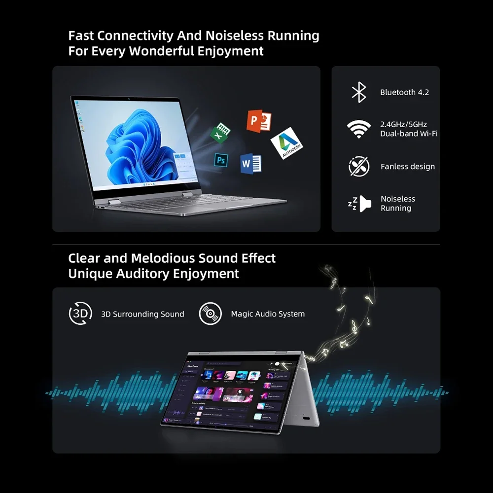 Przenośny Y13PRO360 °,ordinateur portable Windows11,16Go de RAM,LPDDR5,13.3Go SSD,512x1920 IPS,Intel N100,ordinateur de médication