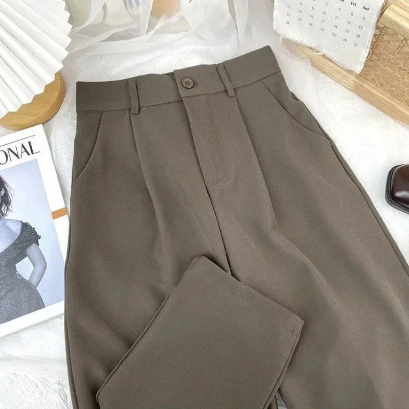 Outono primavera preto terno haren calças femininas moda elástica cintura alta calças casuais mulher estilo coreano sólido escritório pant 2023