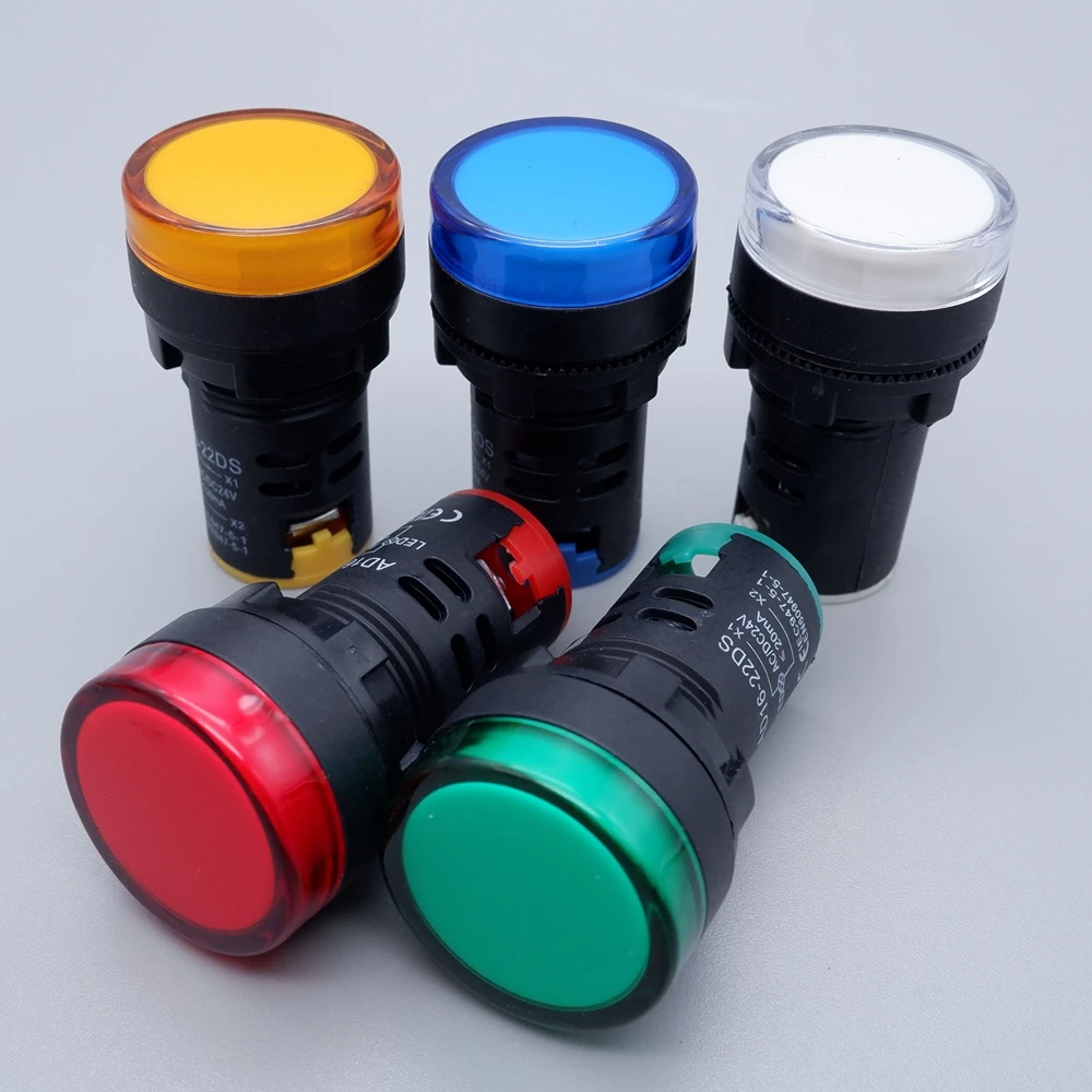 10 pièces 22mm lampe de signalisation d'alimentation en plastique AD16-22DS indicateur LED 12V 24V 220V rouge vert bleu jaune blanc montage sur panneau