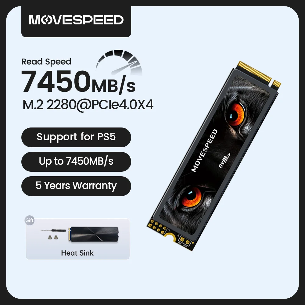 MOVESPEED 7450 MB/s SSD NVMe M.2 2280 4 TB 2 TB 1 TB Interne Solid State Harde Schijf M2 PCIe 4.0x4 2280 SSD Drive voor PS5 Laptop PC