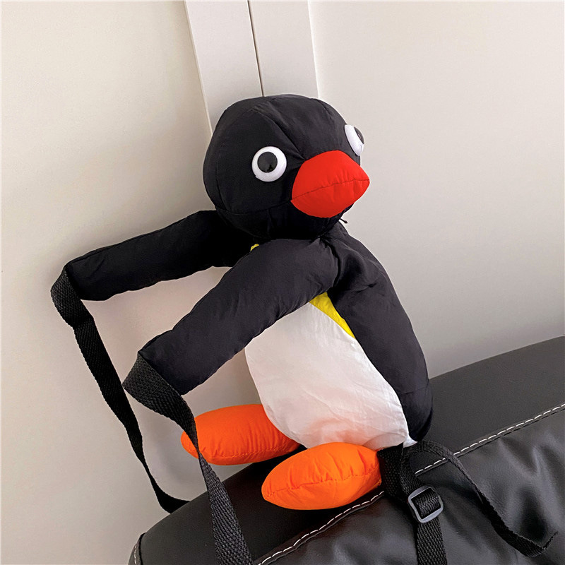 Engraçado dos desenhos animados bonito abraço pinguim mochila moda personalidade saco de boneca de pelúcia bolsa de ombro das crianças mini mochila sacos