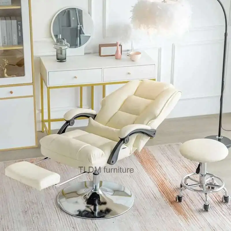 Cadeira reclinável de luxo para salão de beleza, barbearia, portátil, moderna, couro, protetor de pernas, silla de barbero, móveis comerciais