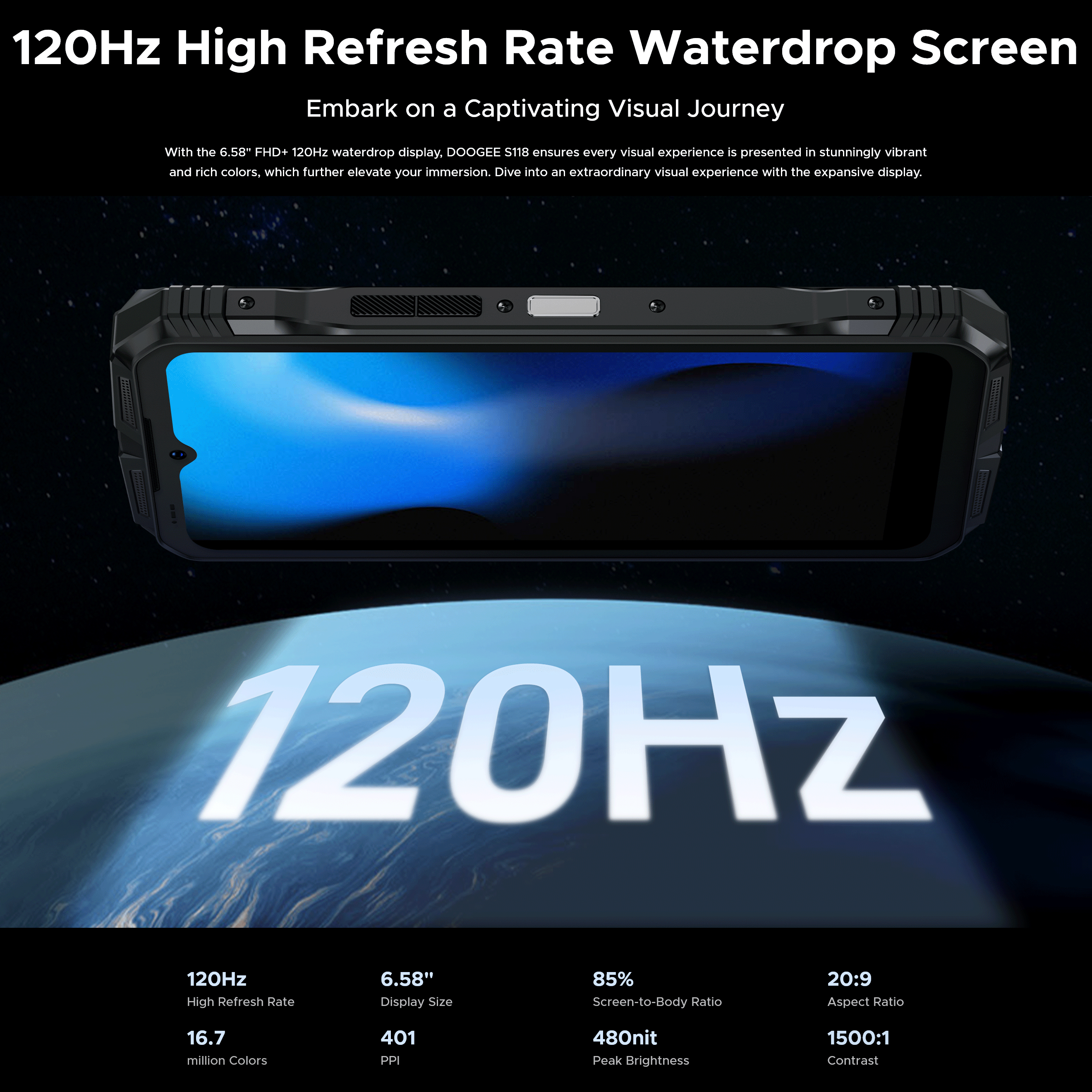 DOOGEE S118 Smartphone Robuste 20Go + 512Go 6.58" 10800mAh 33W Charge Rapide 50MP IP68 Téléphone Double SIM 4G NFC GPS