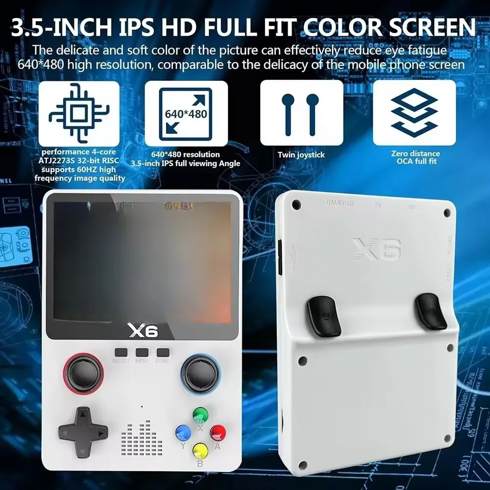 2025 New X6 3.5Inch IPS Screen Handheld Game Player Dual Joystick 11 Simulators GBA Video Game Console for Kids Gifts