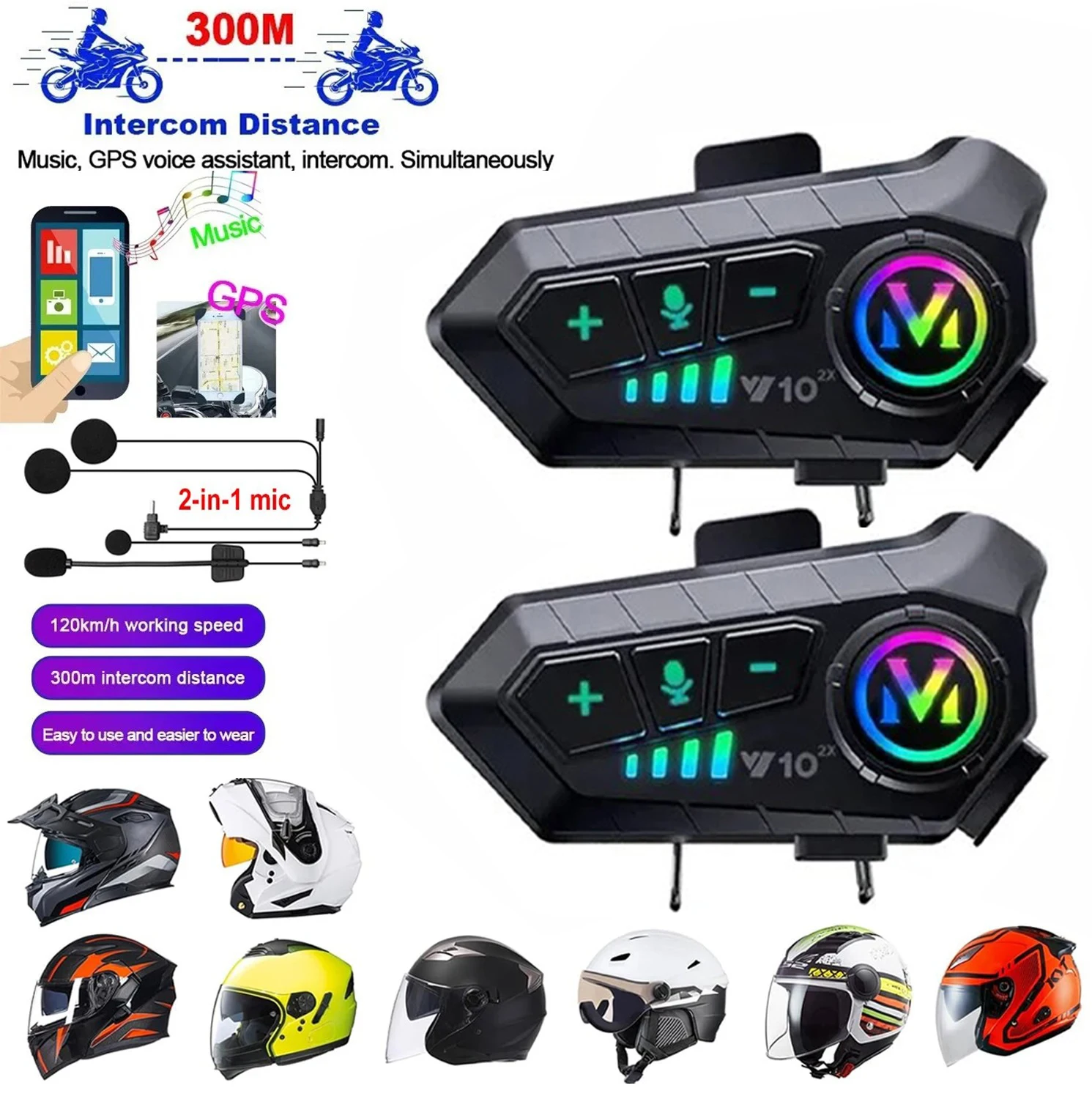 1/2 pezzi interfono moto auricolare casco Bluetooth 5.3 per 2 ciclisti interfono interfono moto impermeabile 300M