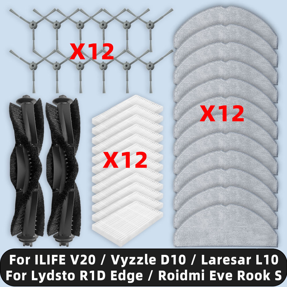 Совместимость для ( ILIFE V20 / Vyzzle D10 / Laresar L10 / Lydsto R1D Edge / Roidmi Eve Rook S ) Запасные части Аксессуары Основная боковая щетка HEPA Фильтр Швабра Ткань