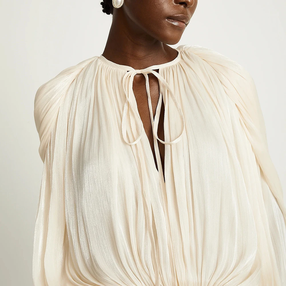 TWOTWINSTYLE Solide Verstärktes Spitze Up Lose Kleider Für Frauen O Hals Langarm Hohe Taille Temperament Kleid Weibliche Mode Neue