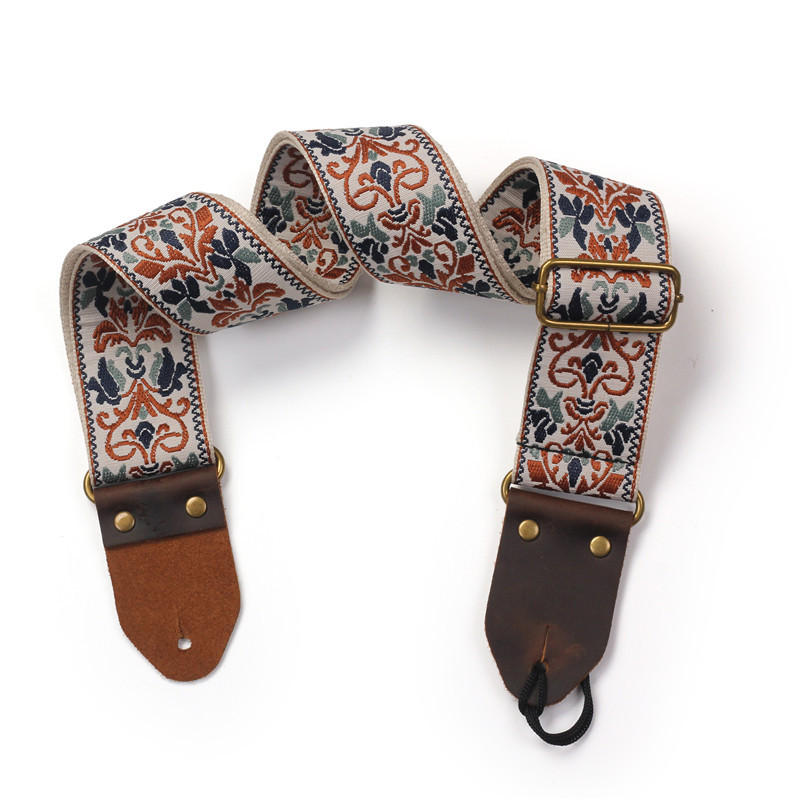 Miwayer 刺繍ギターストラップ ソフト ヴィンテージ 花 調節可能なクリエイティブ時計バンド コットンベルト & レザーヘッド