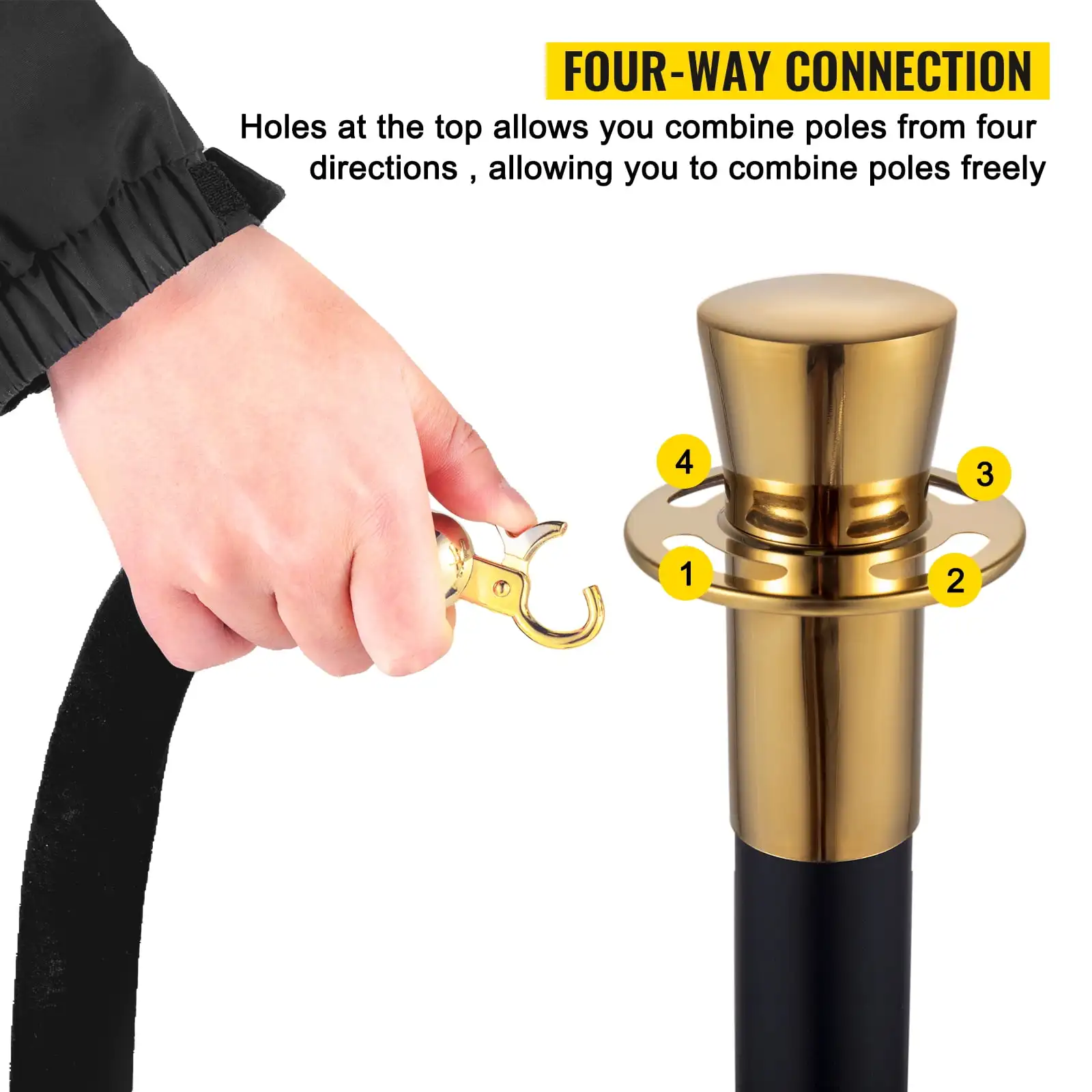 Crowd Control Stanchion, Set of 6 Pieces Stanchion Set, Stanchion Set with 5 ft/1.5 m Black Velvet Rope