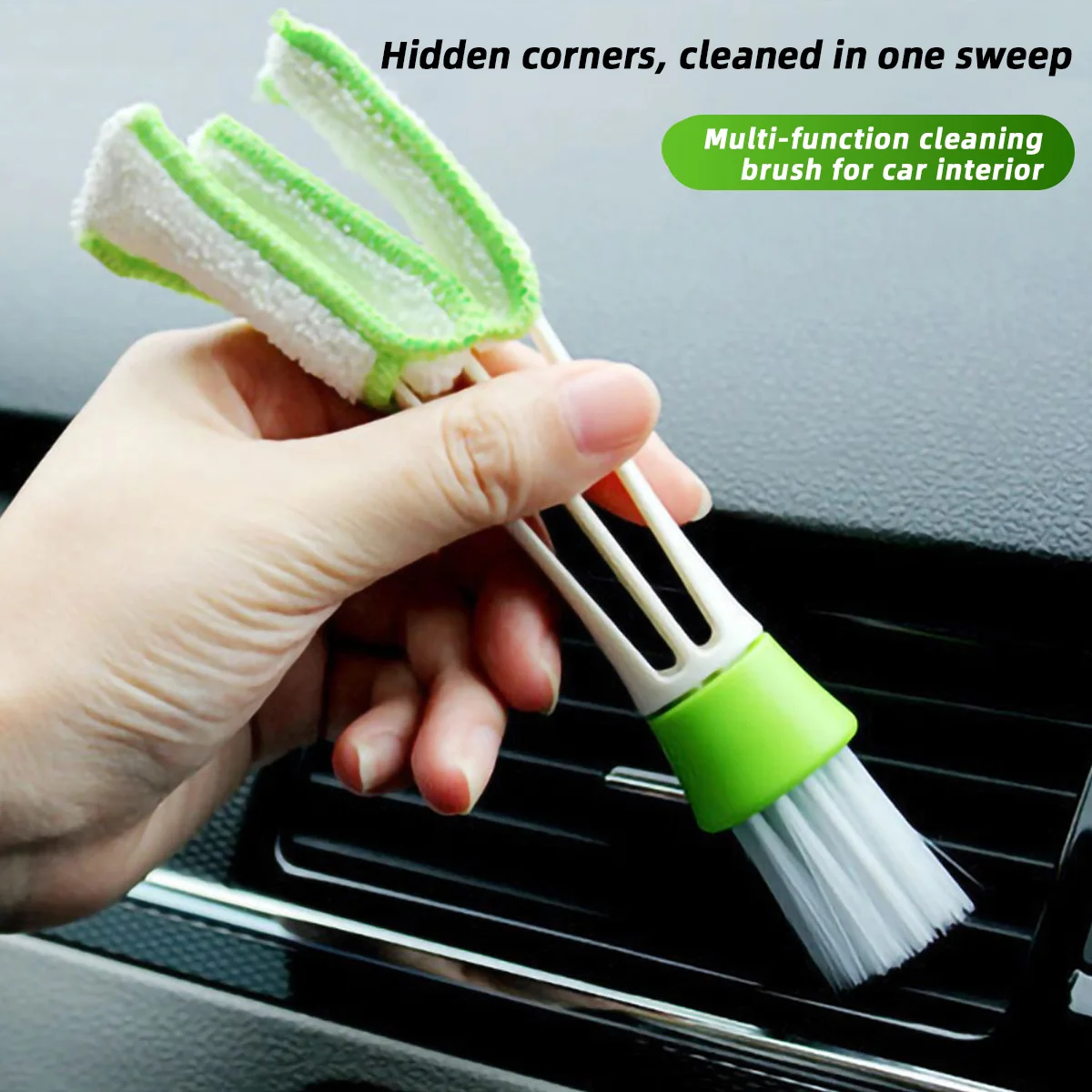 Limpiador de ventilación de aire multifuncional para coche, Mini cepillo de microfibra de doble cabezal, cepillo de limpieza para plumero con cubierta de tela extraíble