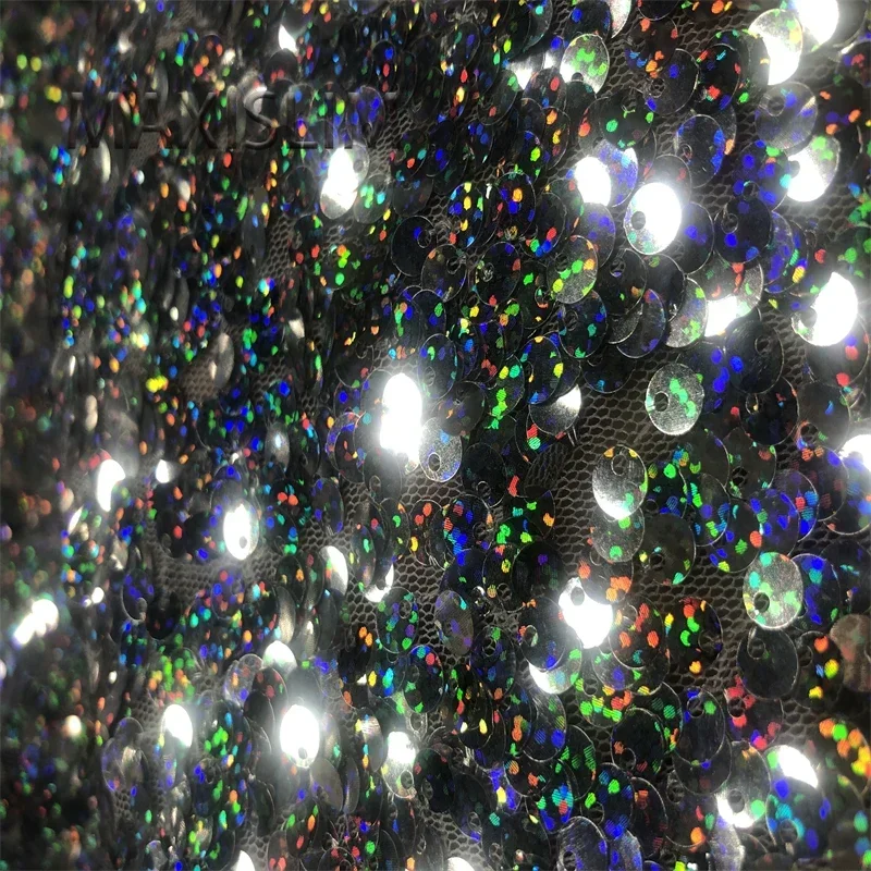 NEW 5MM Silver Mesh Sequin Fabric DIY Leiser Glitter Fabric For Wedding Dresses Wide:125CM