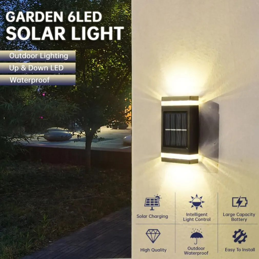 Lampada da parete solare lampada da esterno impermeabile ad energia solare su e giù illumina la decorazione dell'iarda del giardino di casa all'esterno delle luci solari
