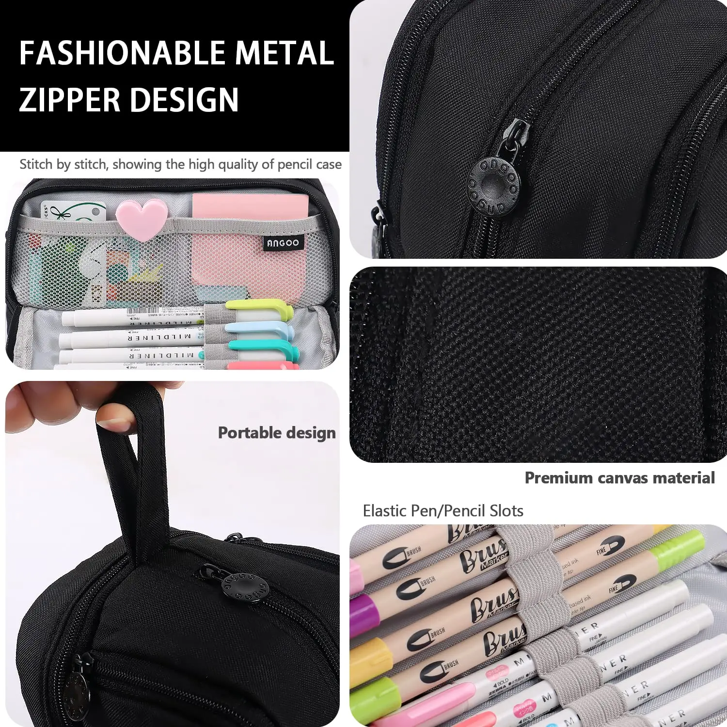 Astuccio per cancelleria di grande capacità, astuccio resistente in tessuto oxford, organizer portatile per forniture scolastiche, per ufficio e universitarie