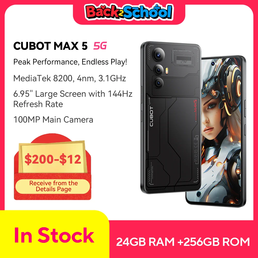CUBOT MAX 5, Android Smartphone 5G, Dimensity 8200,4nm,  3.1GHz, 6.95-inch 144Hz Large Screen, 24+256GB,Gaming Phone,Add to Cart