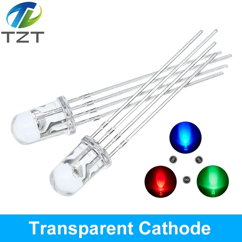 10 Cái 5Mm RGB LED Chung Cực Âm/Anode Chung Trị-Màu Sắc Đầu Phát Quang F5 RGB Khuếch Tán/trong Suốt Nổi Bật