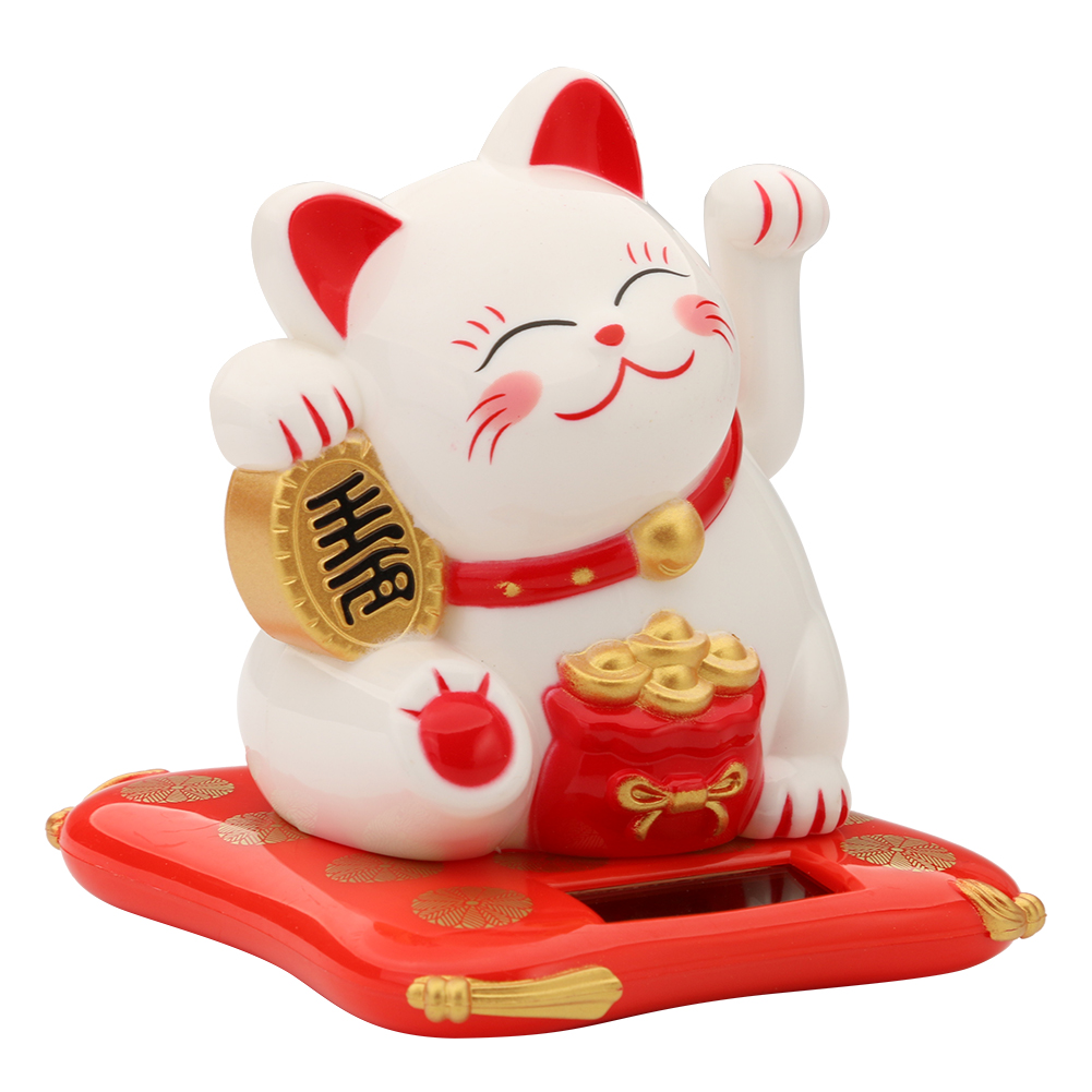 Lucky Cat Wealth Waving Figurines 2.5 inch Solar Powered Cute Cat Crafts Statue for Home/Office/Car Windshield Decor Accessories