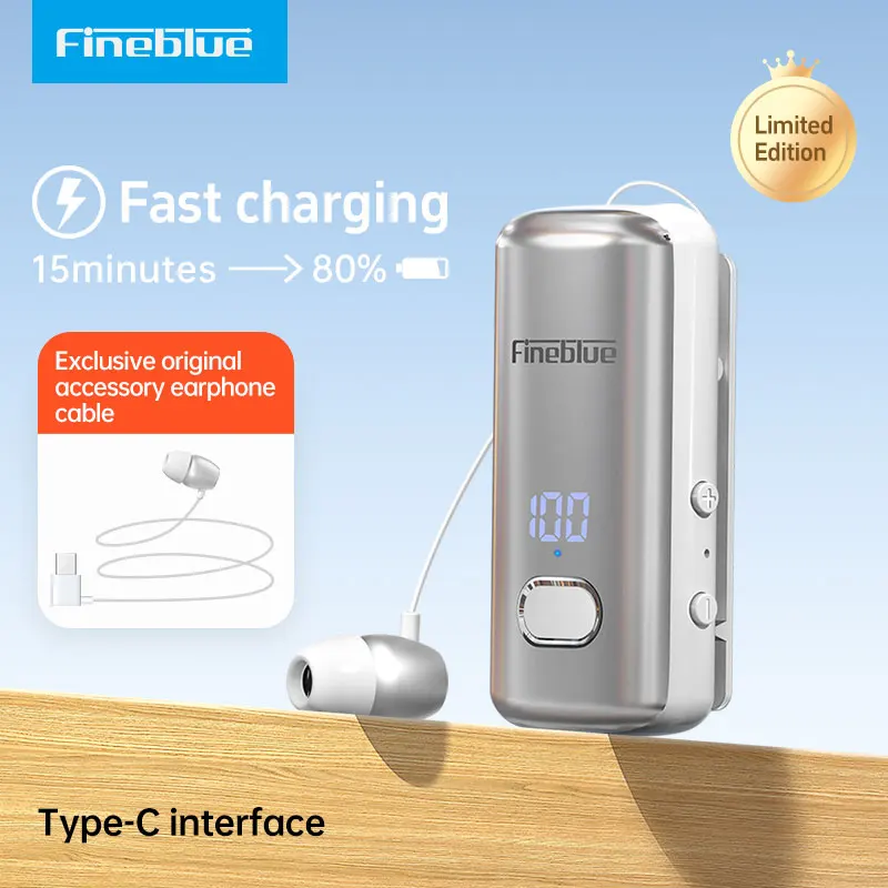 Fineblue F580 Lavalier Wireless Headphones Bluetooth 5.3 Headphones with Microphone Power Display Earbud Noise Interference Free