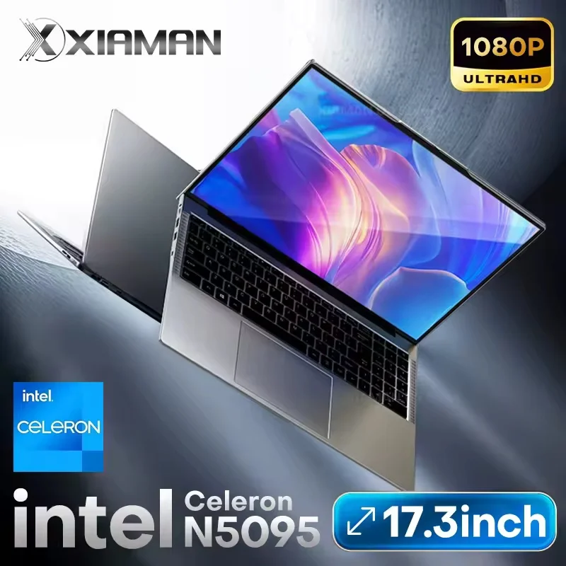 Xiaman 17,3 "ordenador portátil para juegos PC Windows 11 Pro Intel Celeron N5095 portátiles teclado retroiluminado 16GB RAM 1TB SSD Notebook PC
