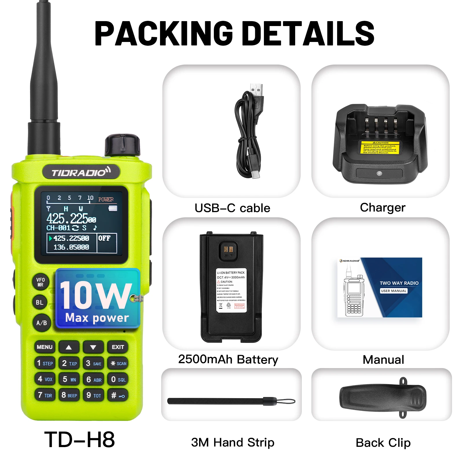 US/EU 2nd Gen TIDRADIO TD-H8 10W Professional Walkie Talkie Portable Long Range Radio Phone Wireless Programmable Search