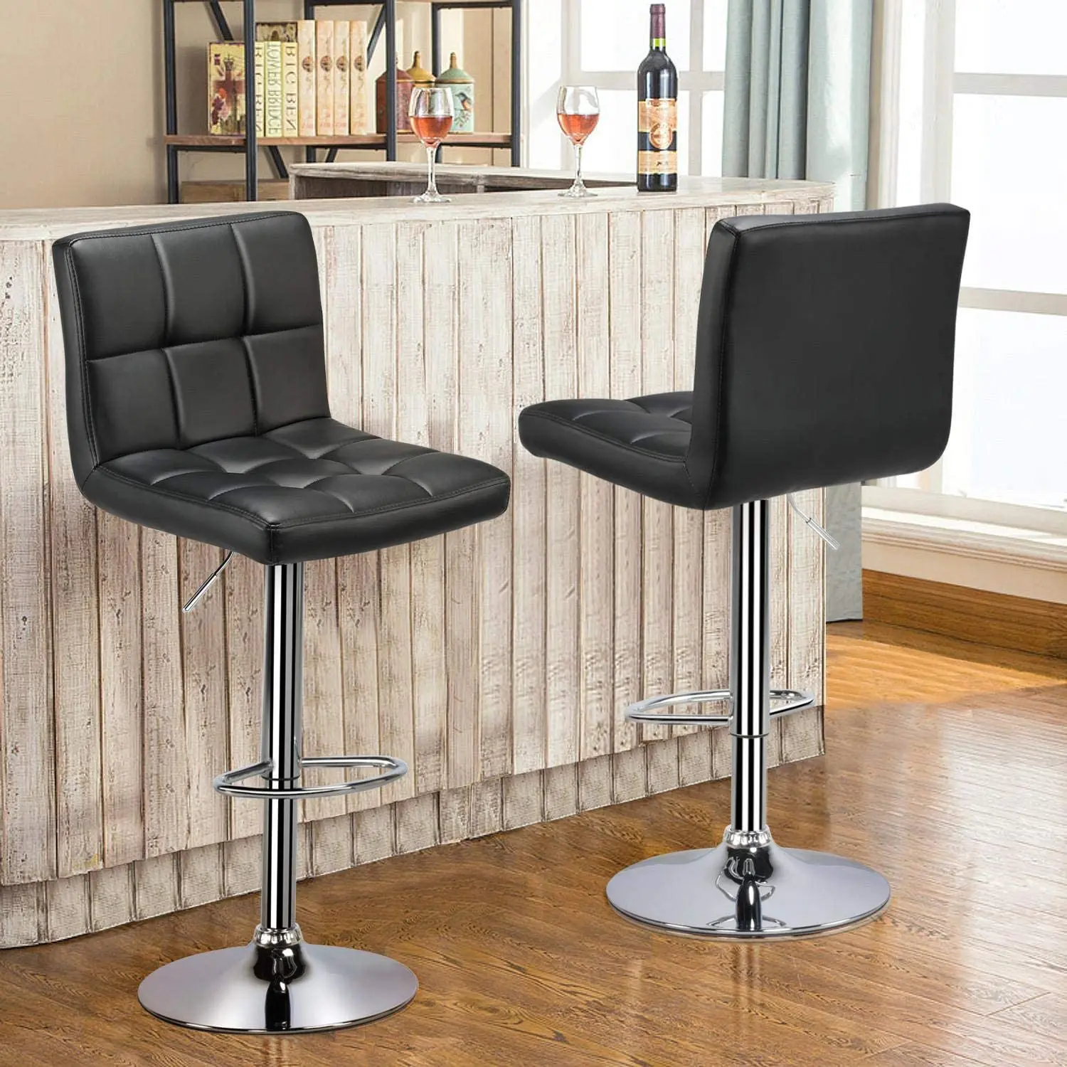 Cadeira de bar moderna com altura de balcão ajustável, conjunto de 2 bancos giratórios com base maior, cadeiras de bar