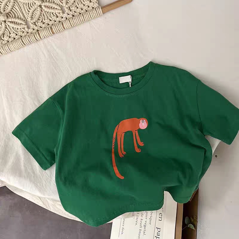 Dierenpatroon Baby Jongens Meisjes Korte Mouw Tops Kinderen Tees Zomerkleding Losse Mode Trendy Kinderkleding T-shirt O-hals
