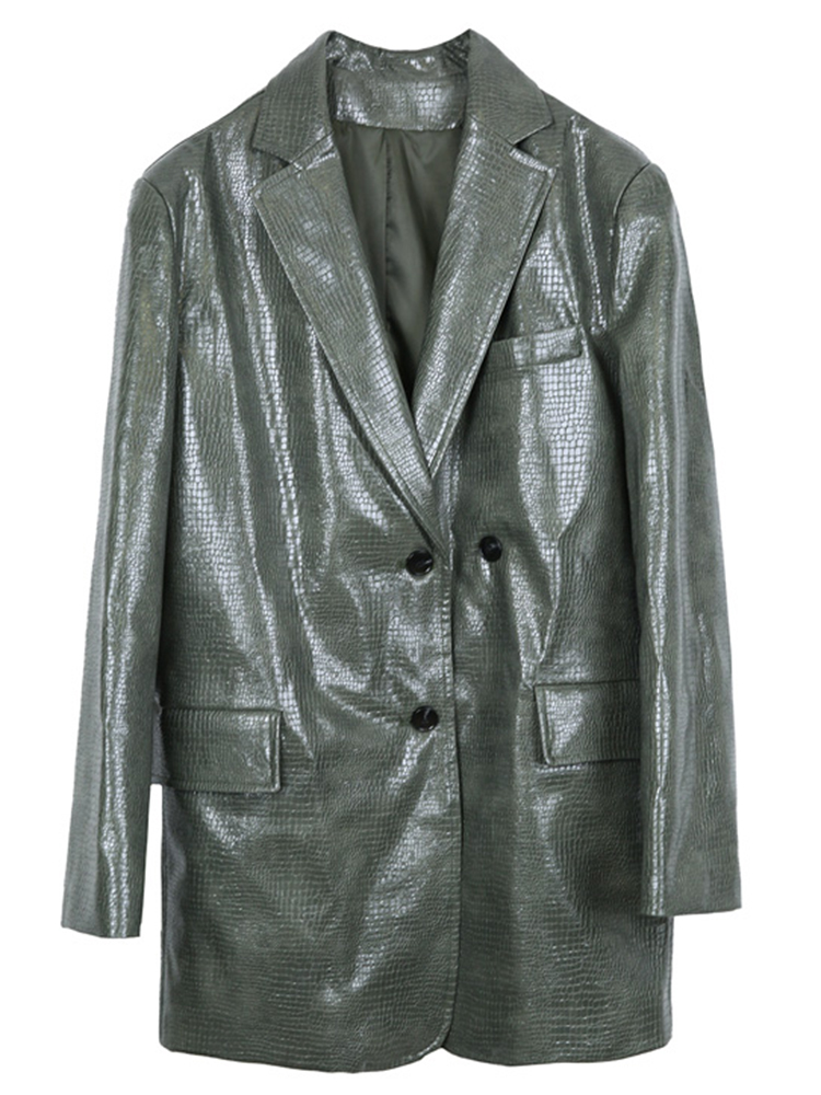 Lautaro Frühling Herbst Lose Weichen Grünen Crocodile Print Faux Leder Blazer Frauen Langarm Casual Luxury Designer Kleidung 2022