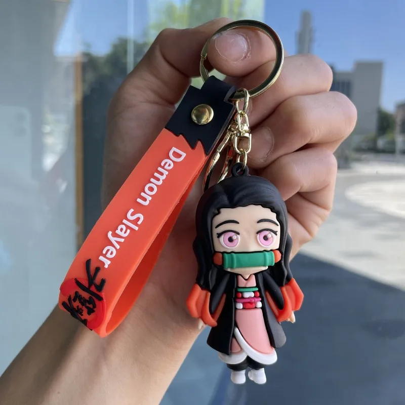Simpatico cartone animato Ghost Slayer Portachiavi per auto in silicone Ciondolo per borsa per bambola anime Coppia appesa Decorazione Ciondolo per zaino per auto