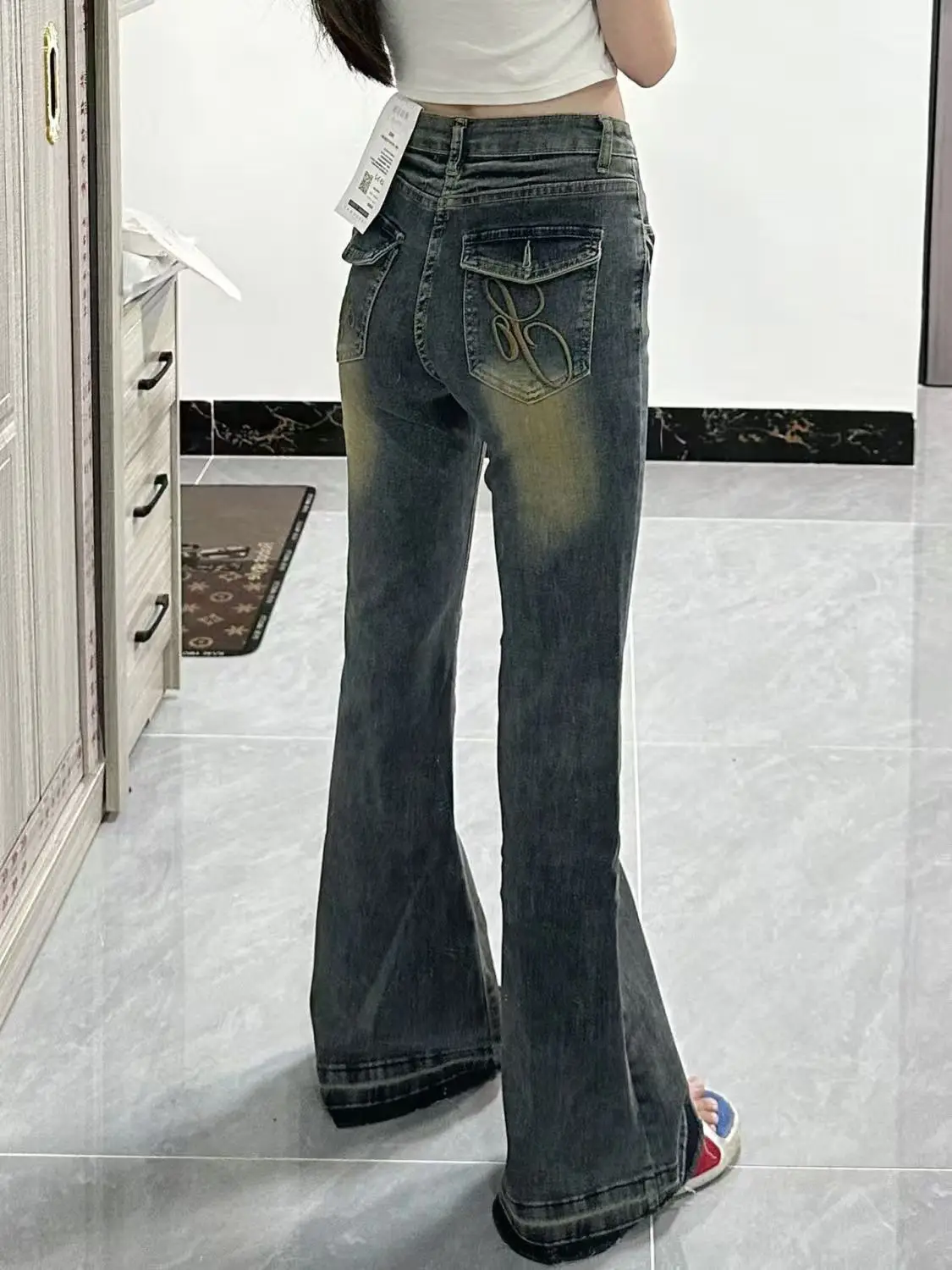 American High Street Spicy Girls Low Waist Jeans Damen Herbst Vintage Y2k Design Sense Slim Fit Straight Tube Micro Flare Hose