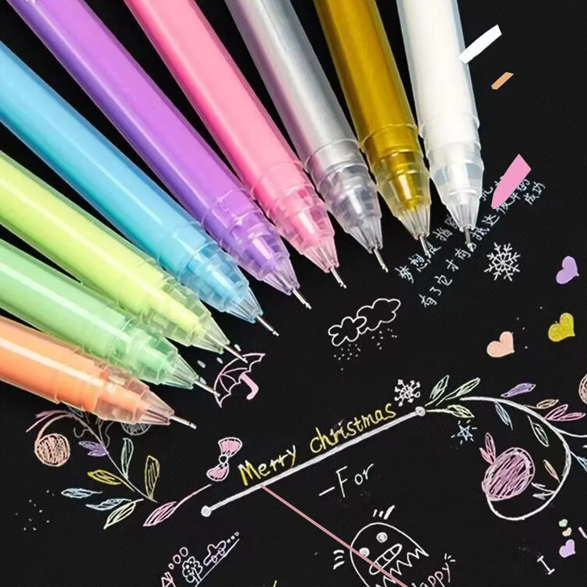 12 สีขนาดใหญ่ความจุเข็ม Highlighter Fine TIP 0.5 มม.ปากกาเจลวาด DIY การ์ดสีดําวาดเครื่องหมายไดอารี่ Doodling