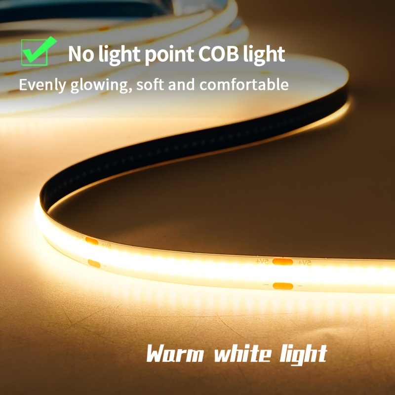 Tira de luces LED COB, 5V, iluminación lineal de alta densidad, interruptor de presión, cinta LED Flexible RA90 para decoración de gabinete y sala de estar