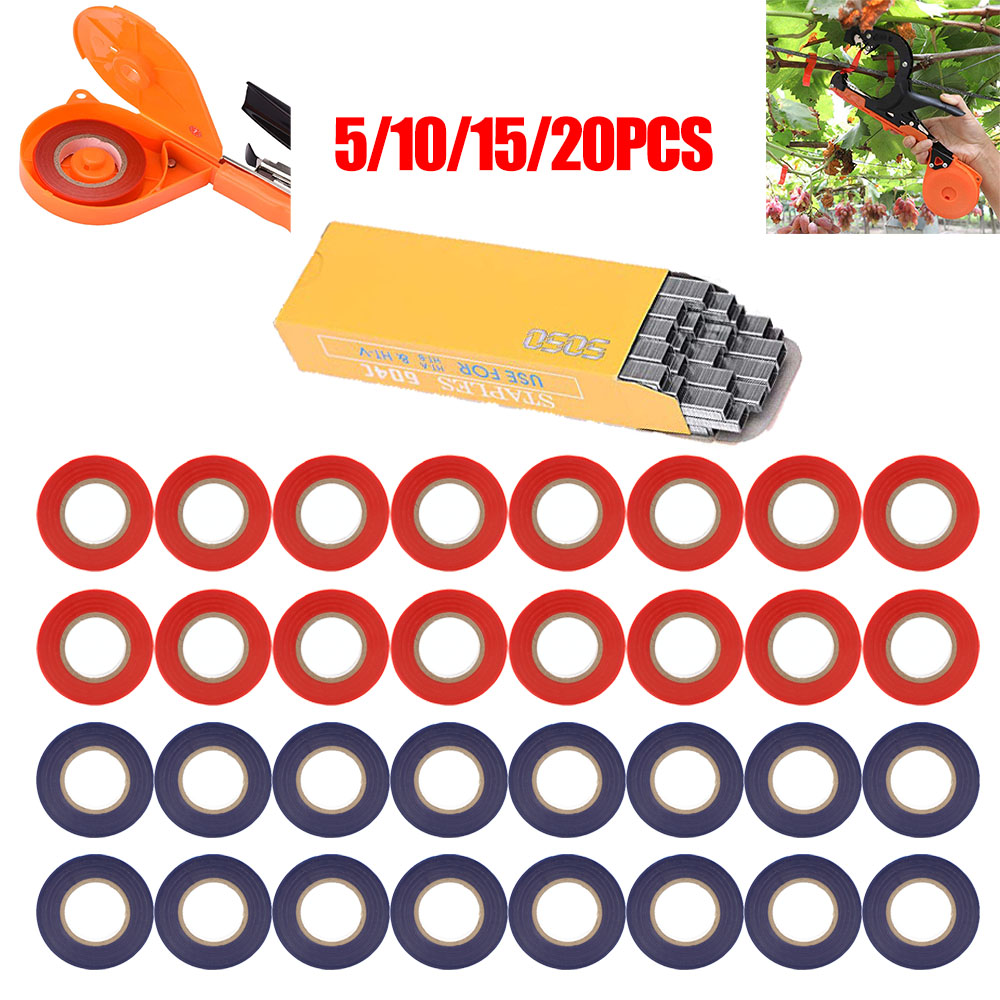 SI FANG-Cinta para atar ramas de plantas con caja de grapas, cinturón de encuadernación de árboles, herramienta de jardinería, lazos para plantas, Tapetool Tapener para el hogar y el jardín