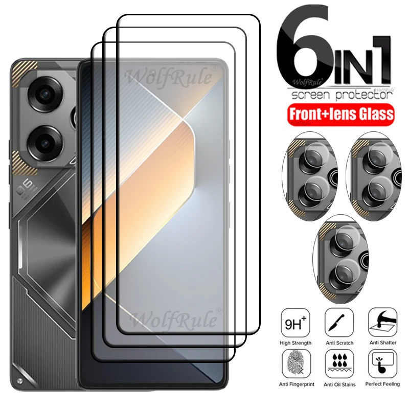 Pelindung layar Tecno Pova 6 Pro, kaca 6 dalam 1 untuk Tecno Pova 6 Pro tutup penuh kaca Tempered 9H pelindung layar Tecno Pova 6 Pro