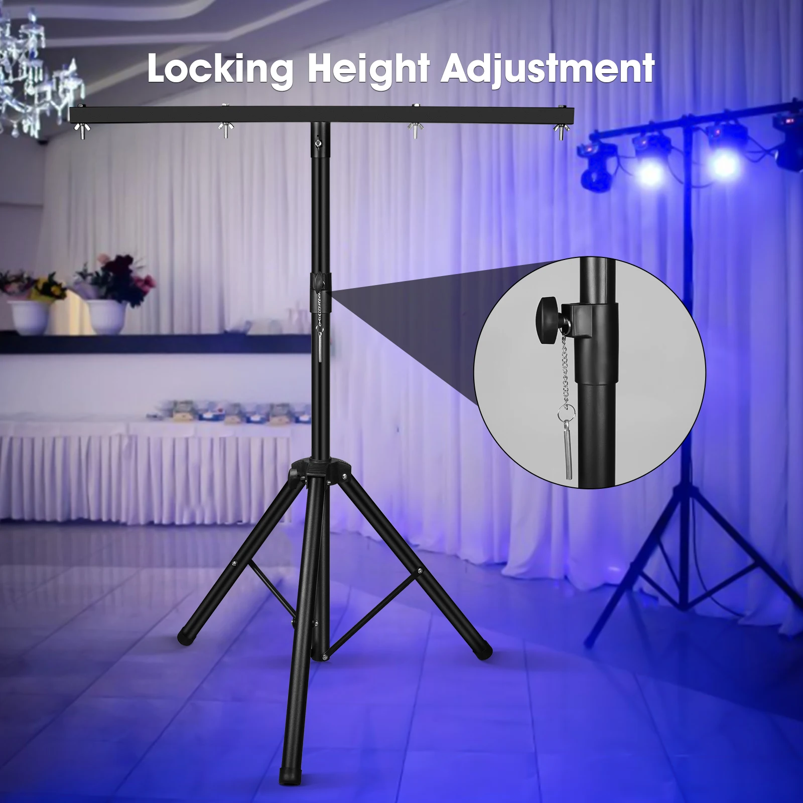 Somspot Pro Audio DJ Adjustable Tripod Stand with Top T Bar for Par Cans Wash or Universal Lighting Fixtures